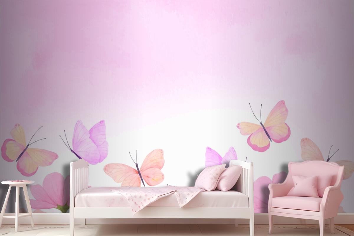 Watercolor Colorful Butterfly Background Kids Girl Wallpaper Mural