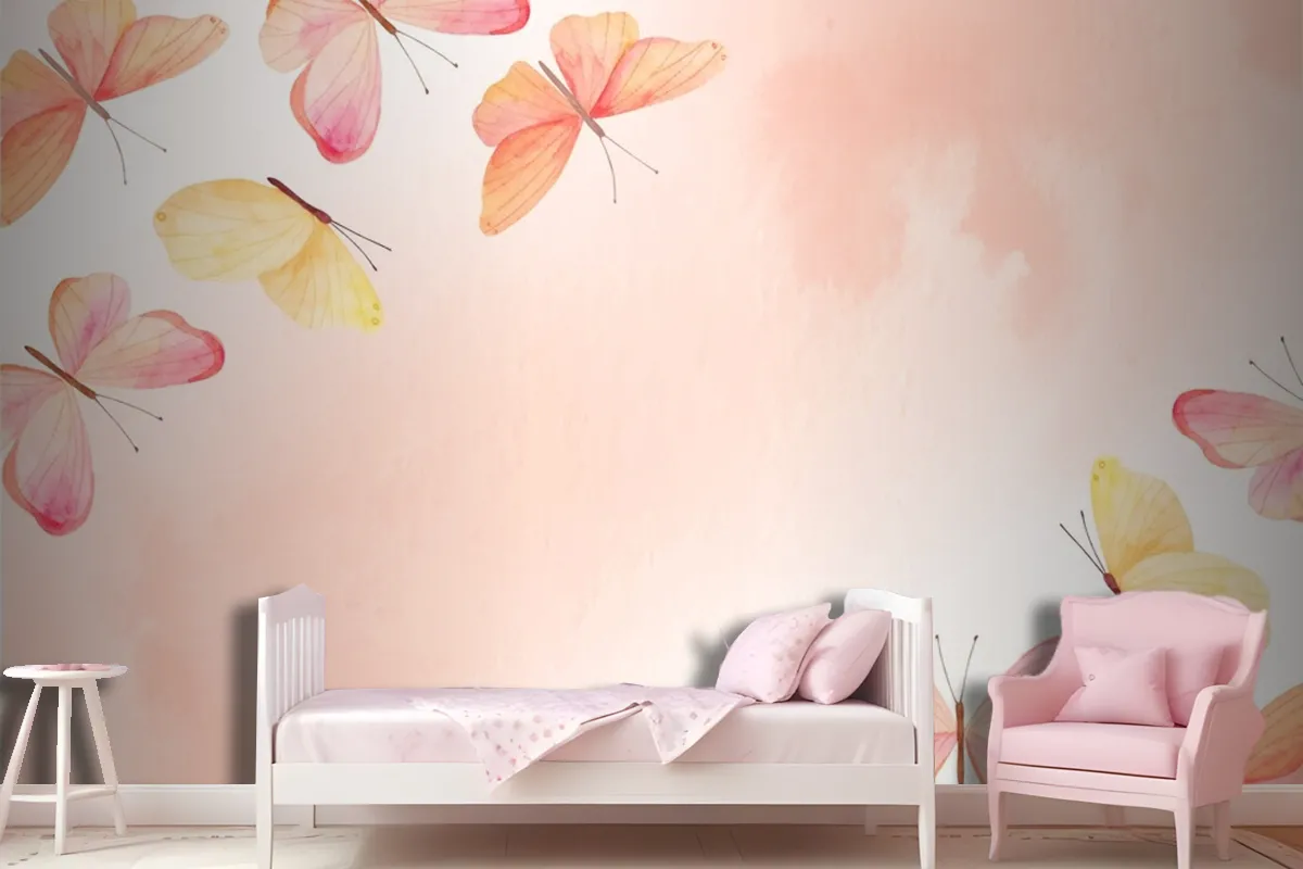 Watercolor Colorful Butterfly Background Kids Girls Wallpaper Mural