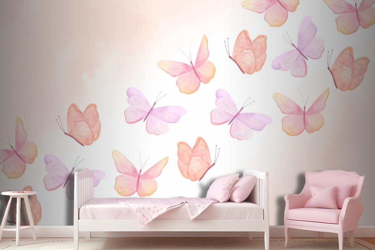 Watercolor Colorful Butterfly Background Kids Wallpaper Mural