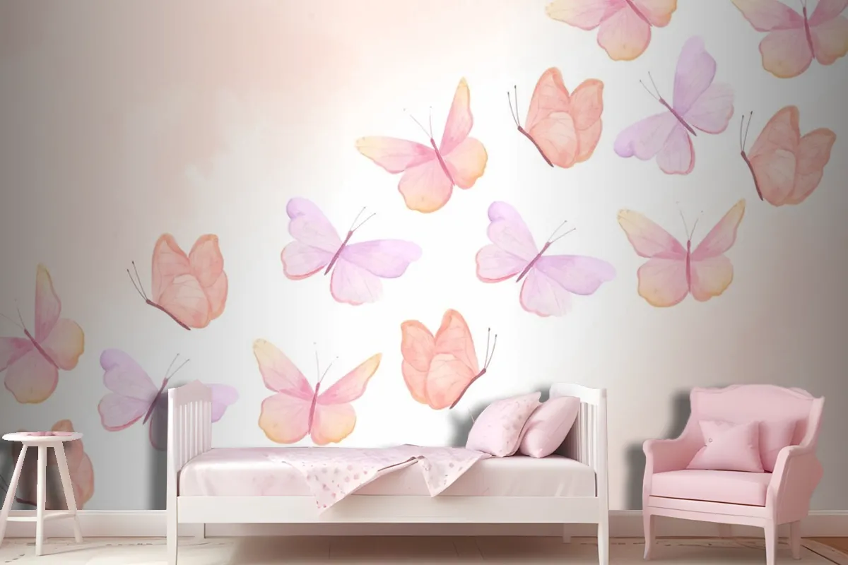 Watercolor Colorful Butterfly Background Kids Wallpaper Mural