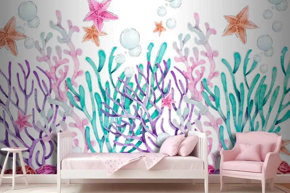 Watercolor Colorful Coral Background Wallpaper Mural