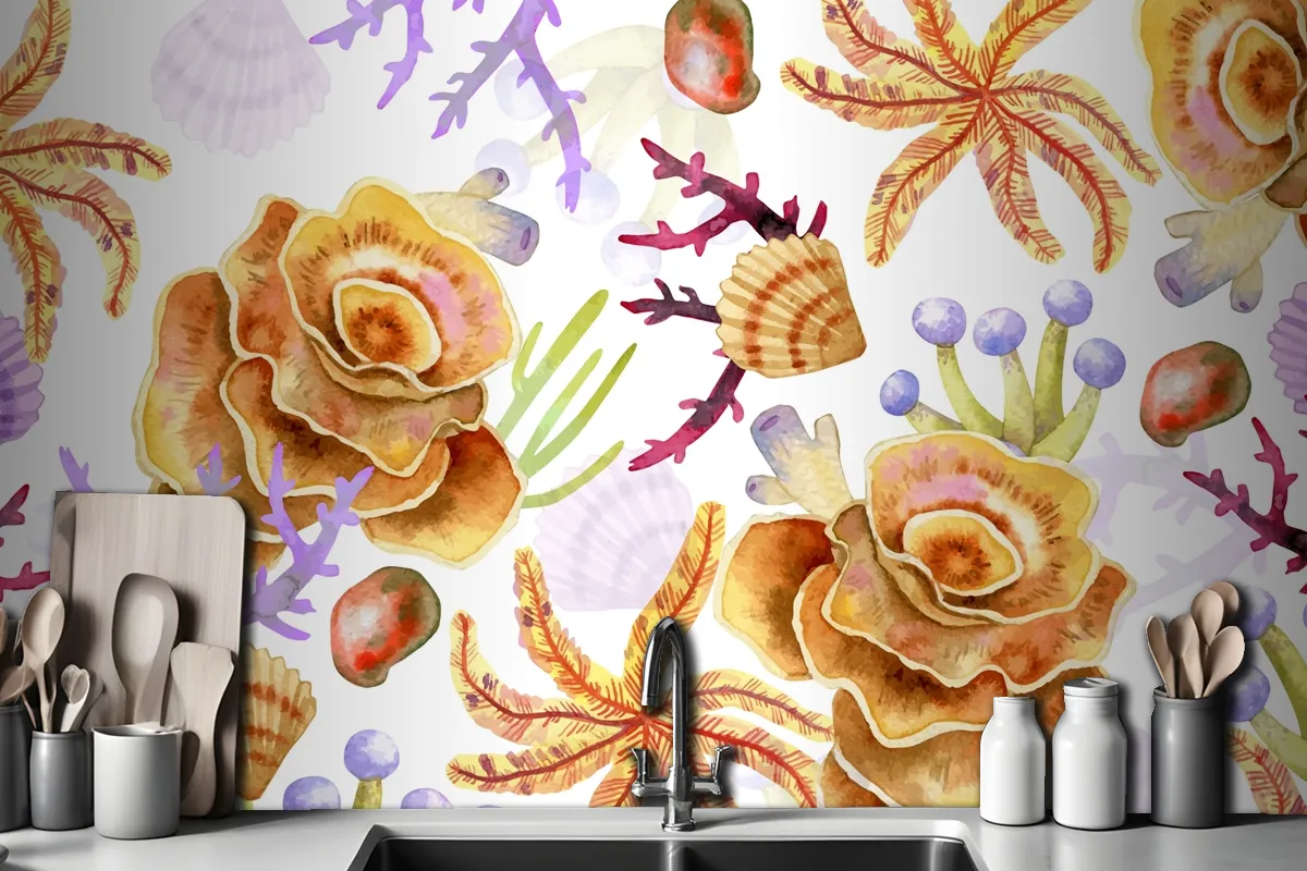 Watercolor Colorful Coral Background Wallpaper Mural