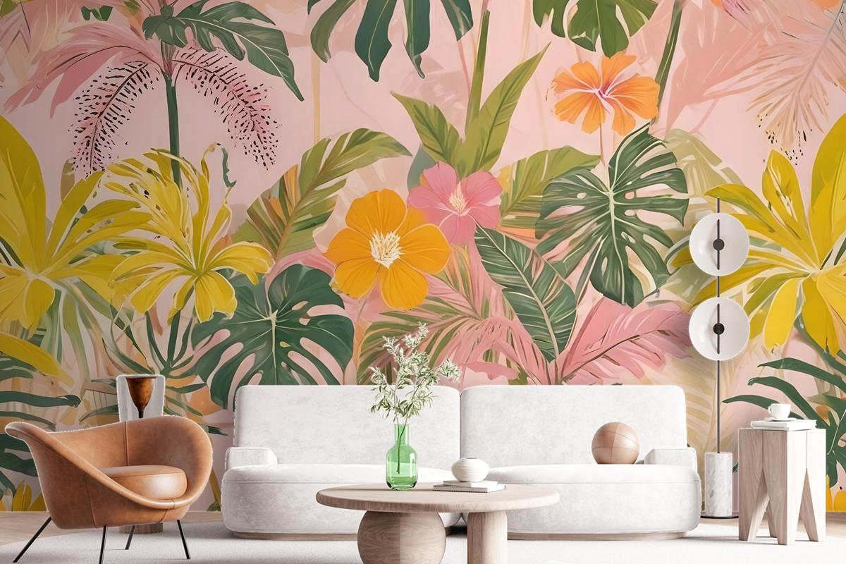 Watercolor Colorful Summer Tropical Leaf Wallpaper Mural