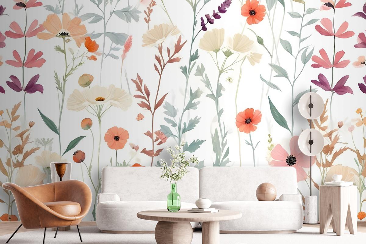 Watercolor Colorful Wildflower Garden Wallpaper Mural