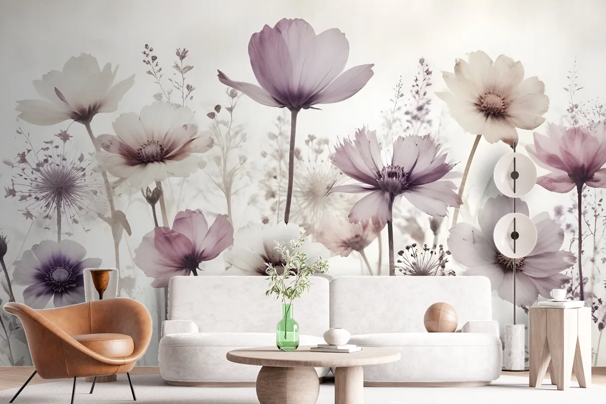 Watercolor Dark Poppy Flowers Wallpaper Mural