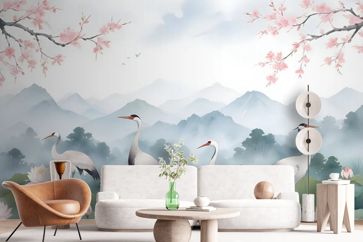 Watercolor Drawing Lotus Floral Art Wallpaper Mural