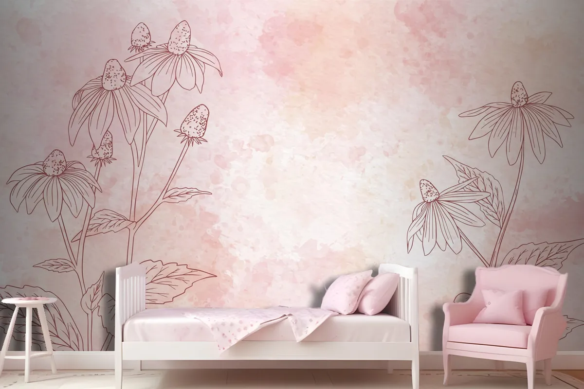 Watercolor Floral Background In Monochrome Wallpaper Mural