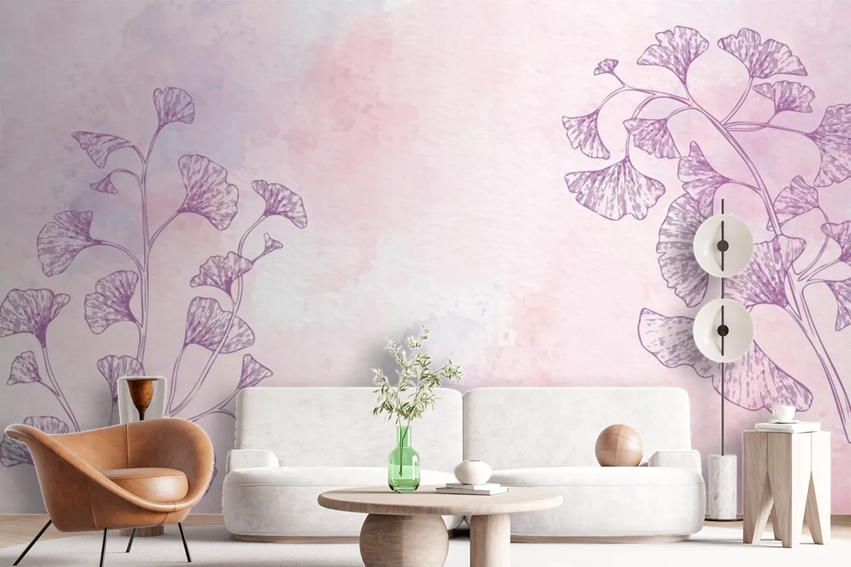 Watercolor Floral Background In Monochrome Wallpaper Mural