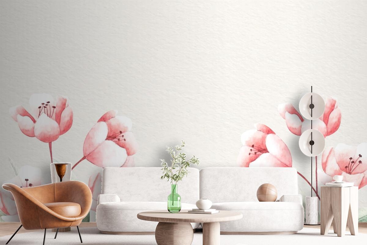 Watercolor Floral Background With Soft Colors Wallpaper Mural