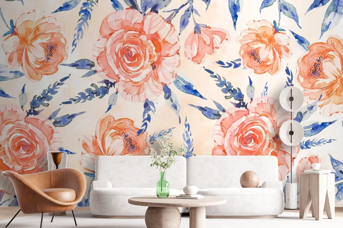 Watercolor Floral Background With Soft Colors Wallpaper Mural