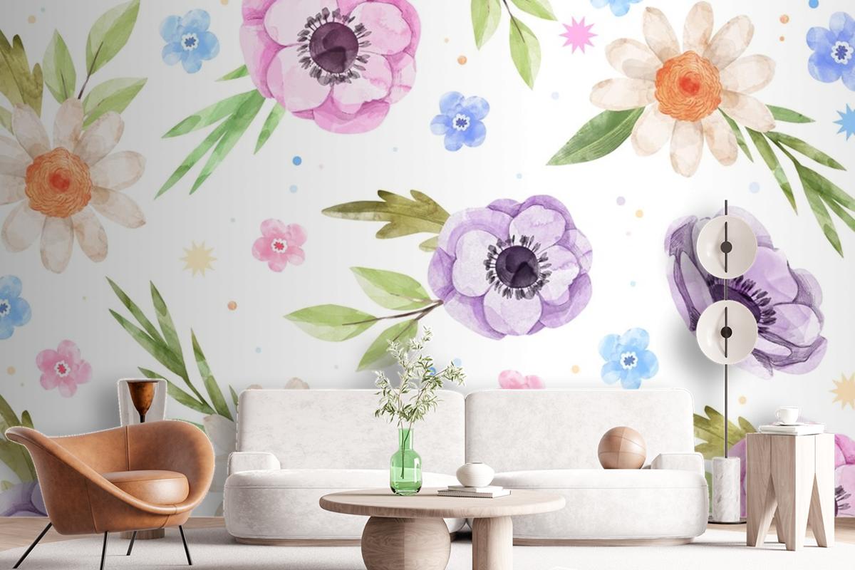 Watercolor Floral Background Wallpaper Mural