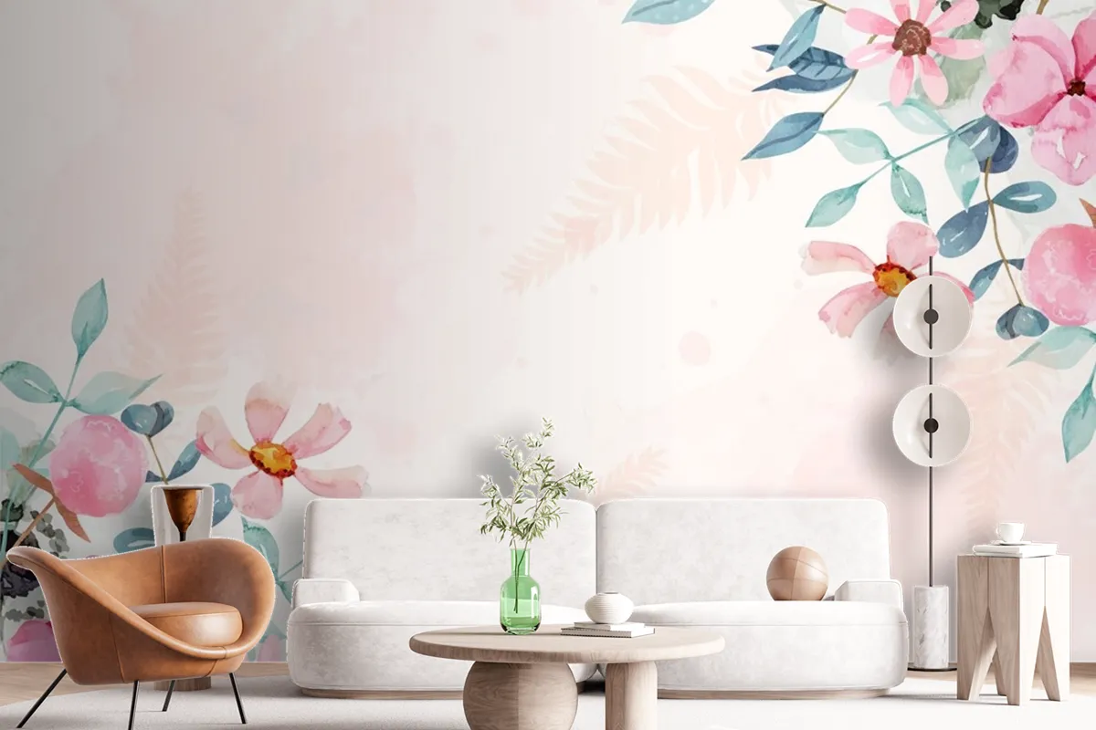 Watercolor Floral Background Wallpaper Mural