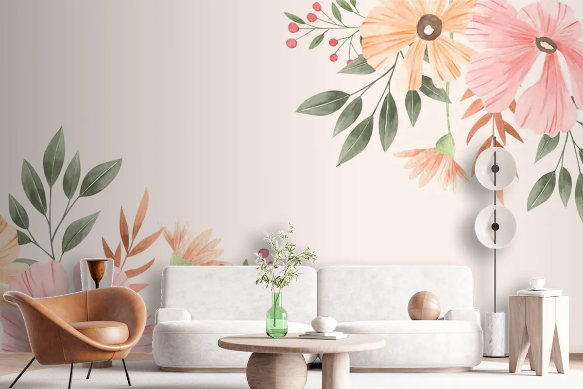 Watercolor Floral Background Wallpaper Mural