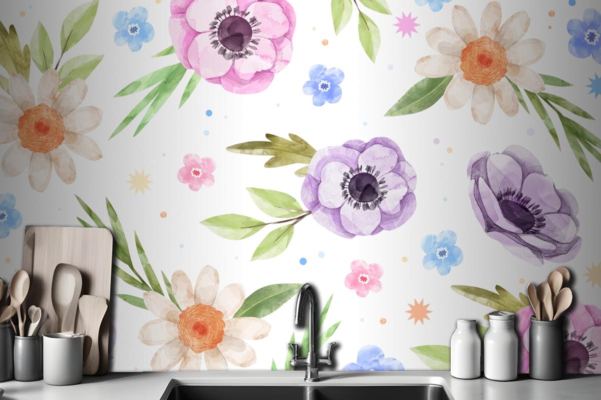 Watercolor Floral Kitchen Wallpaper Mural