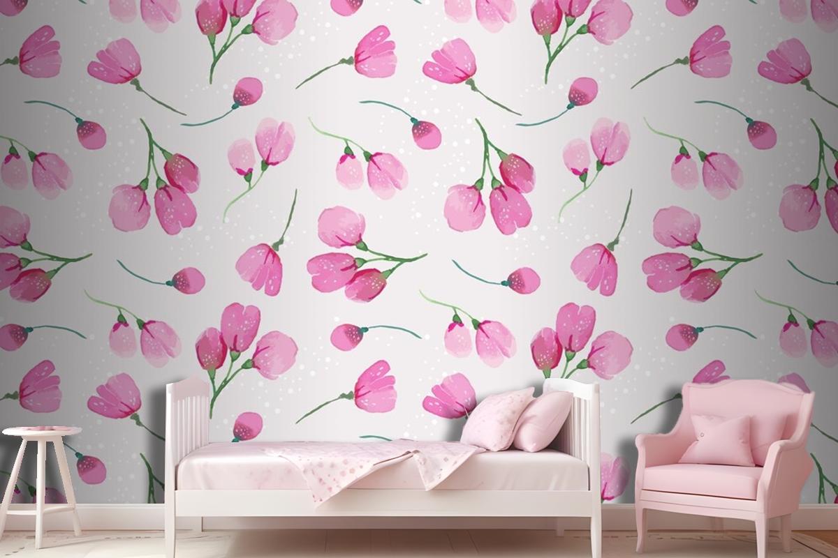 Watercolor Floral Pattern Design Wallpaper Mural