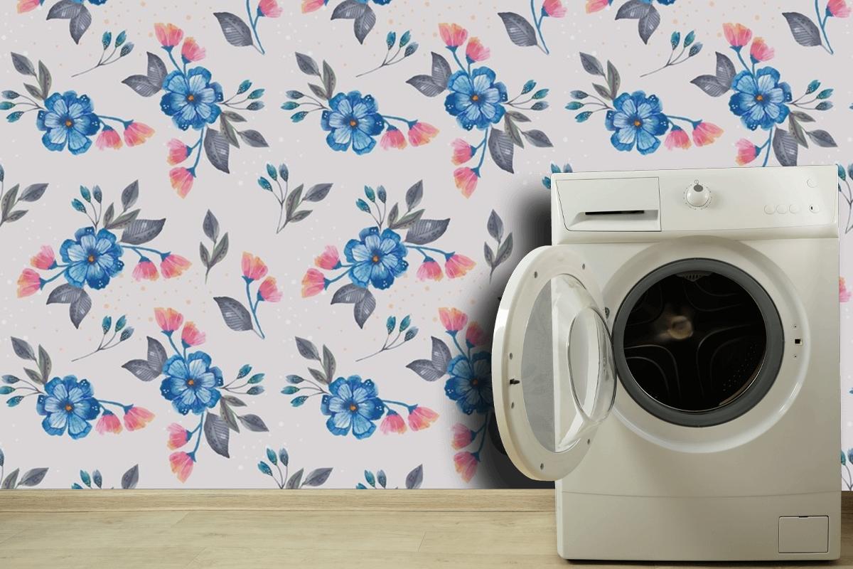 Watercolor Floral Pattern Design Laundry Room Wallpaper Mural