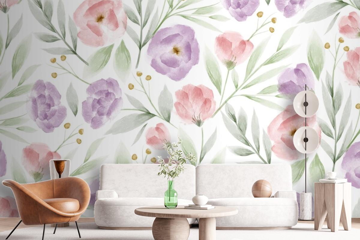 Watercolor Floral Pattern Wallpaper Mural