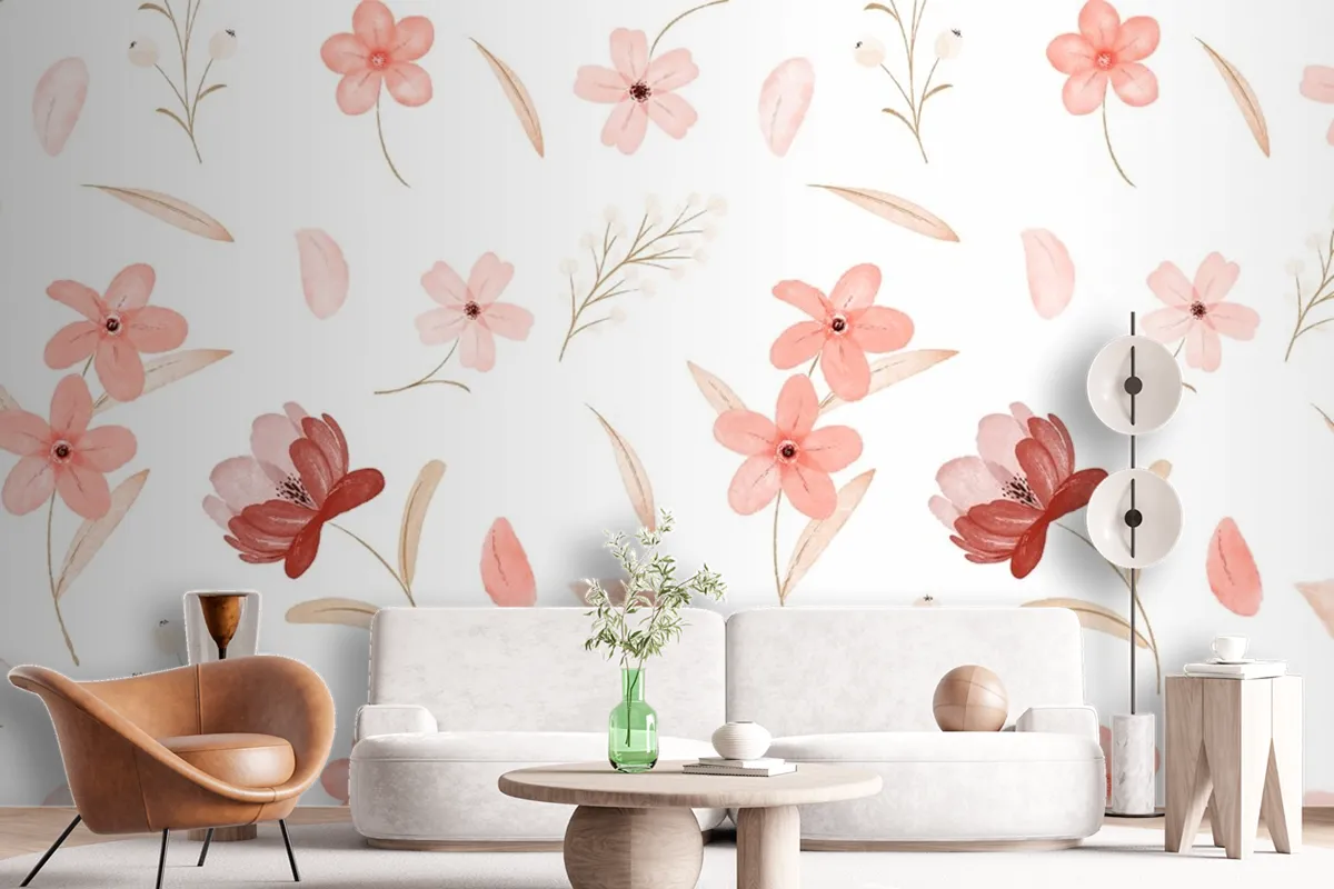 Watercolor Floral Pattern Wallpaper Mural