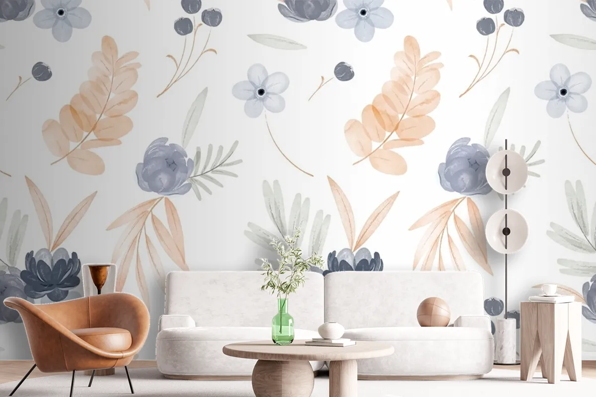 Watercolor Floral Pattern Wallpaper Mural