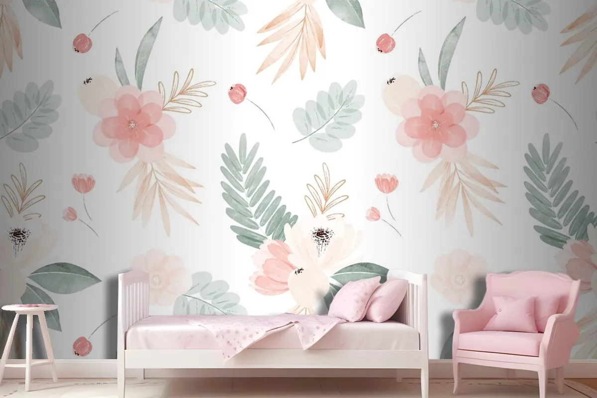 Watercolor Flowers Illustration Background Girl Wallpaper Mural