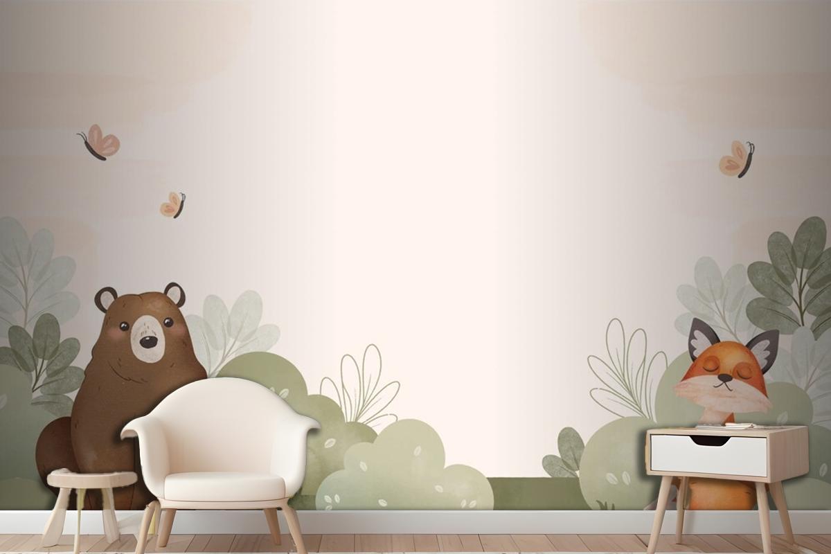 Watercolor Forest Animals Wallpaper Mural