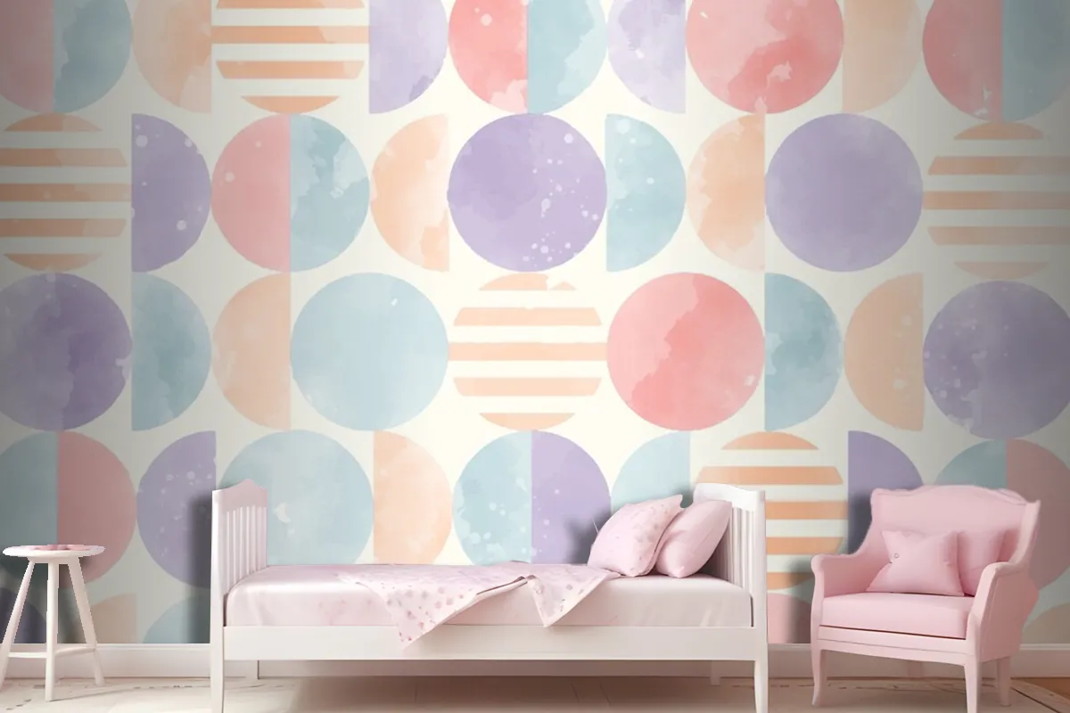 Watercolor Geometric Background Girl Wallpaper Mural