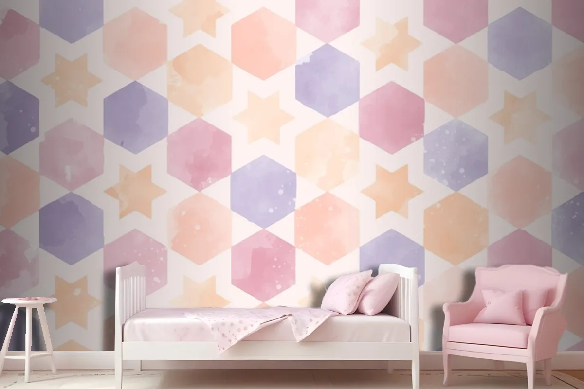 Watercolor Geometric Background Kids Girl Wallpaper Mural