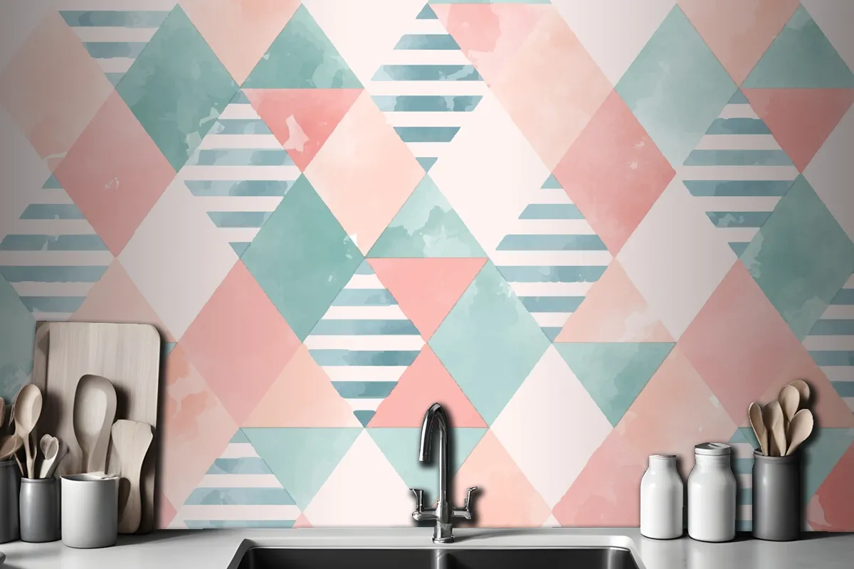 Watercolor Geometric Background Kitchen Wallpaper Mural