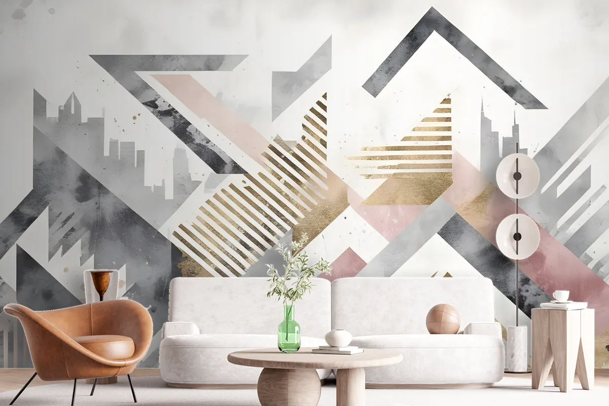 Watercolor Geometric City Wallpaper Mural