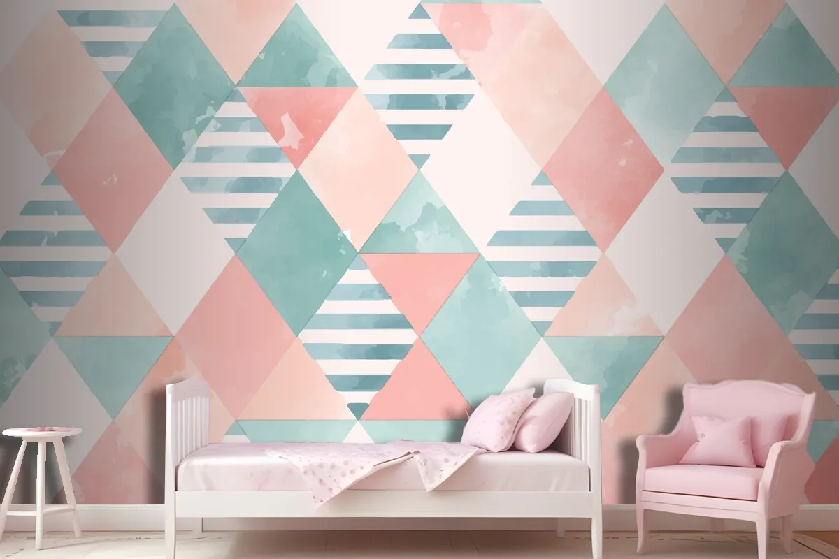 Watercolor Geometric Girl Wallpaper Mural