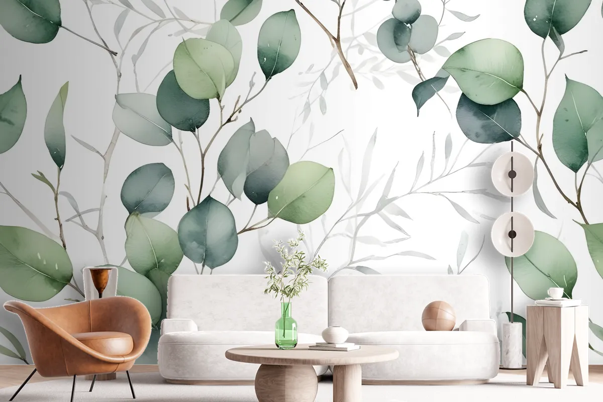 Watercolor Green Eucalyptus Leaf Wallpaper