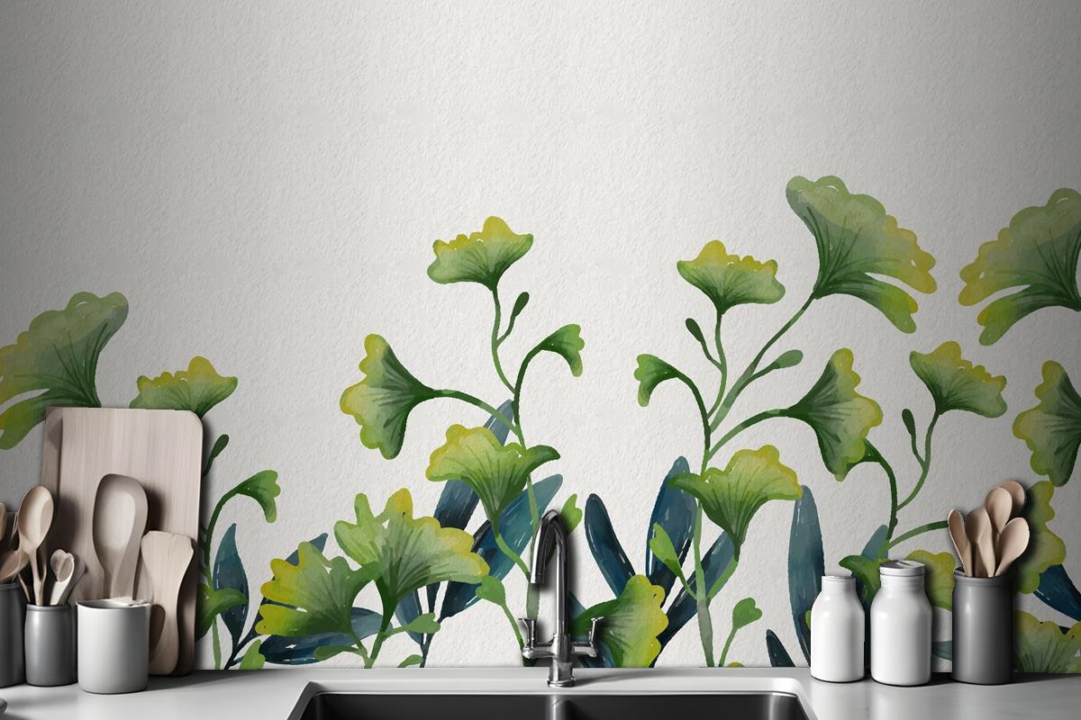 Watercolor Green Leaves Wallpaper Mural