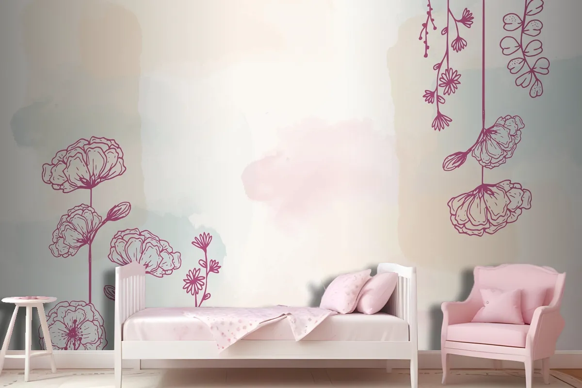 Watercolor Hand Drawn Background Girl Wallpaper Mural