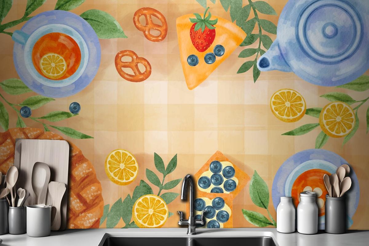 Watercolor International Tea Day Background Kitchen Wallpaper Mural