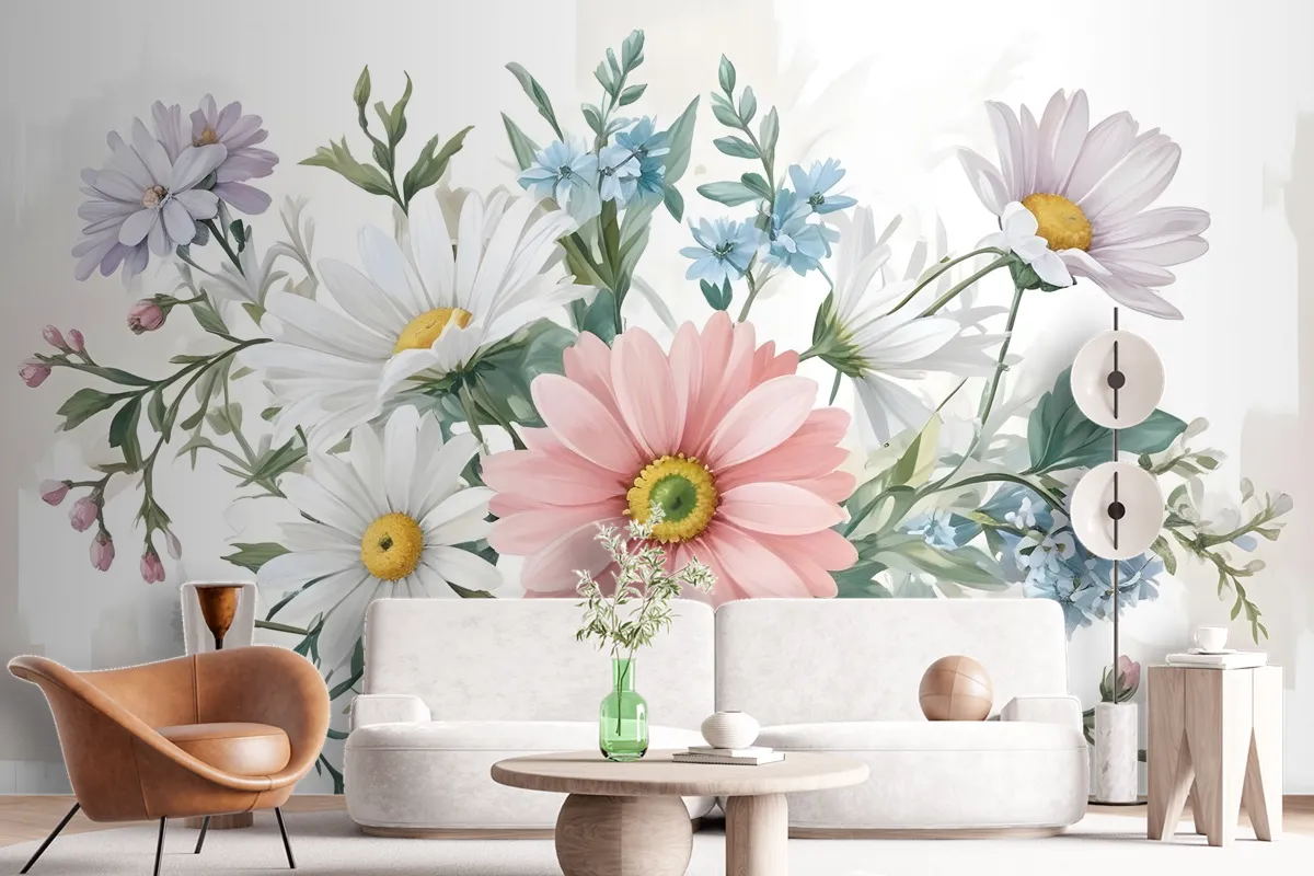 Watercolor Large Floral Bouquet Wallpaper Mural