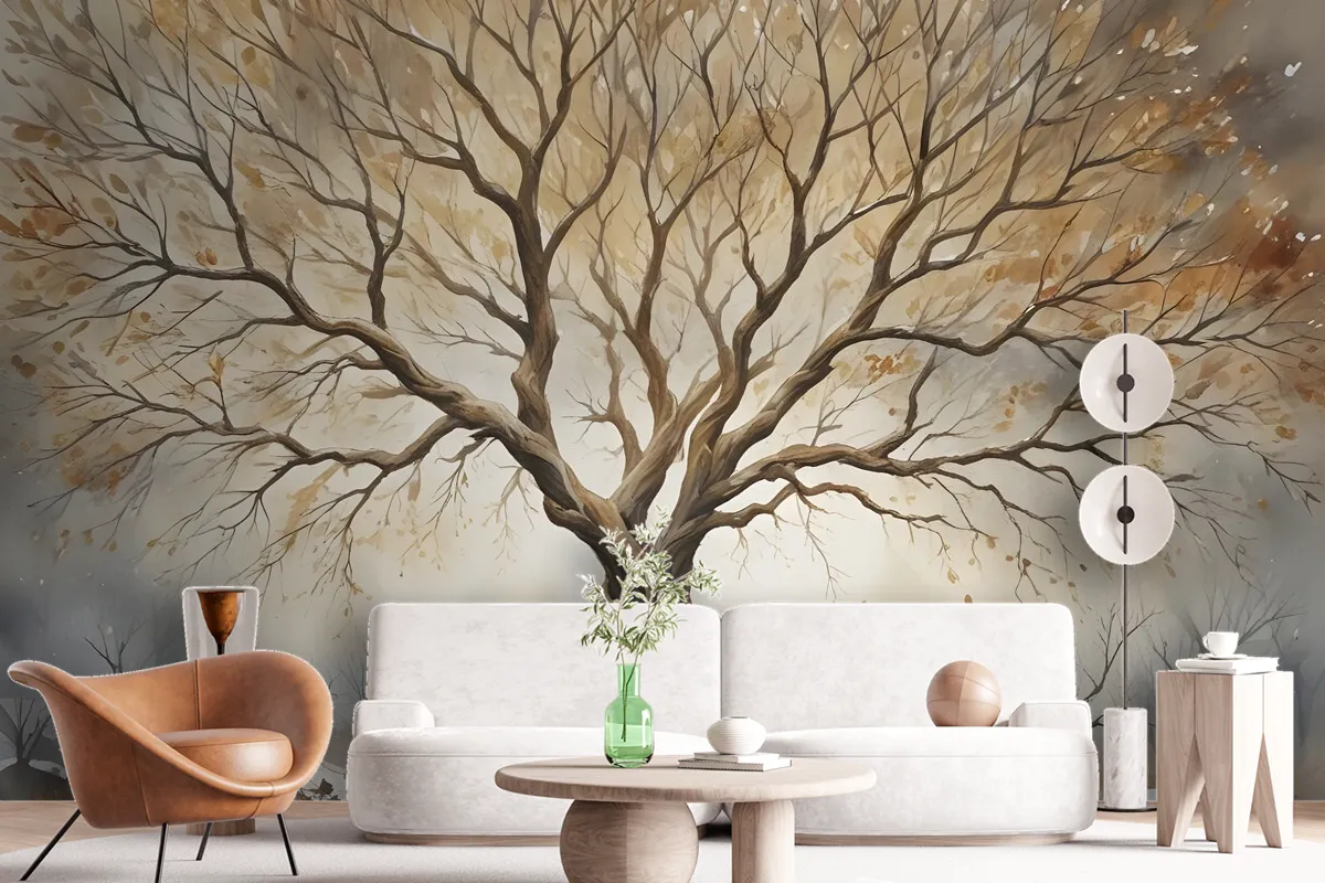 Watercolor Leafless Autumn Trees Wallpaper Mural