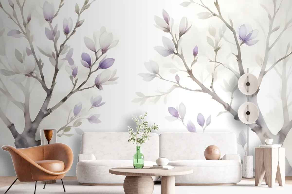 Watercolor Magnolia Floral Wallpaper Mural