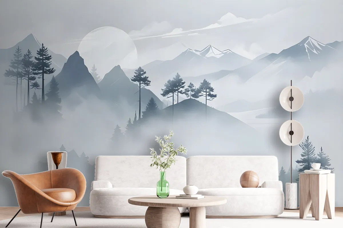 Watercolor Mountain Landscape Wallpaper Mural