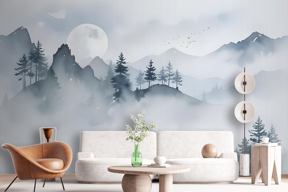 Watercolor Mountain Landscape Wallpaper Mural