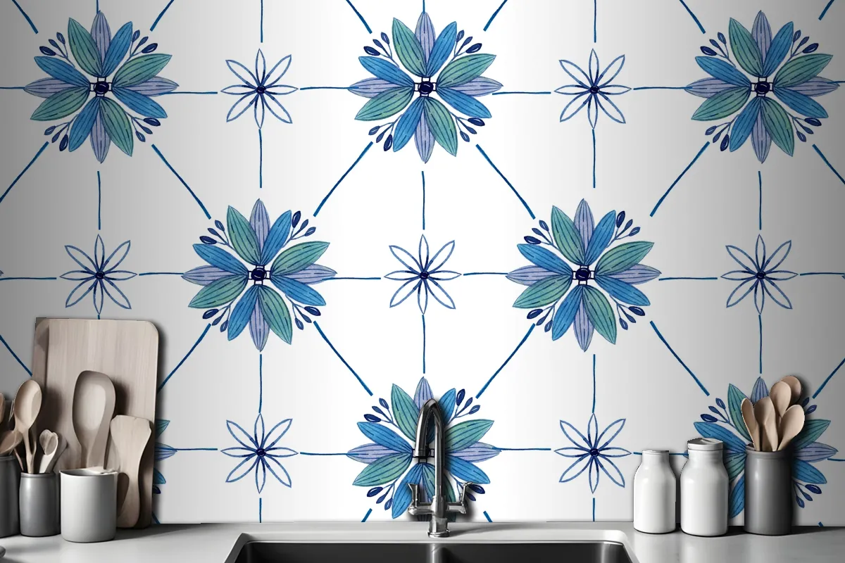 Watercolor Ornamental Flower Wallpaper Mural