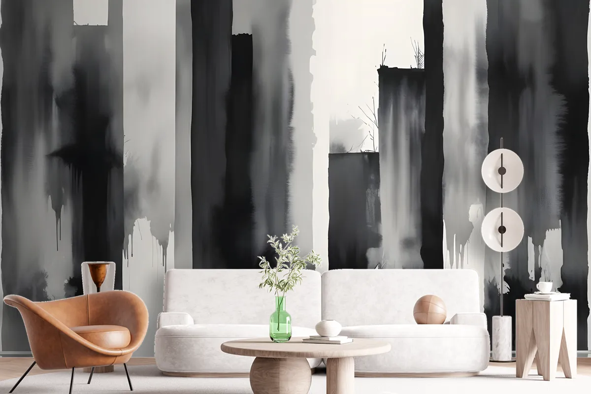 Watercolor Painting Black And White Architecture Wallpaper Mural