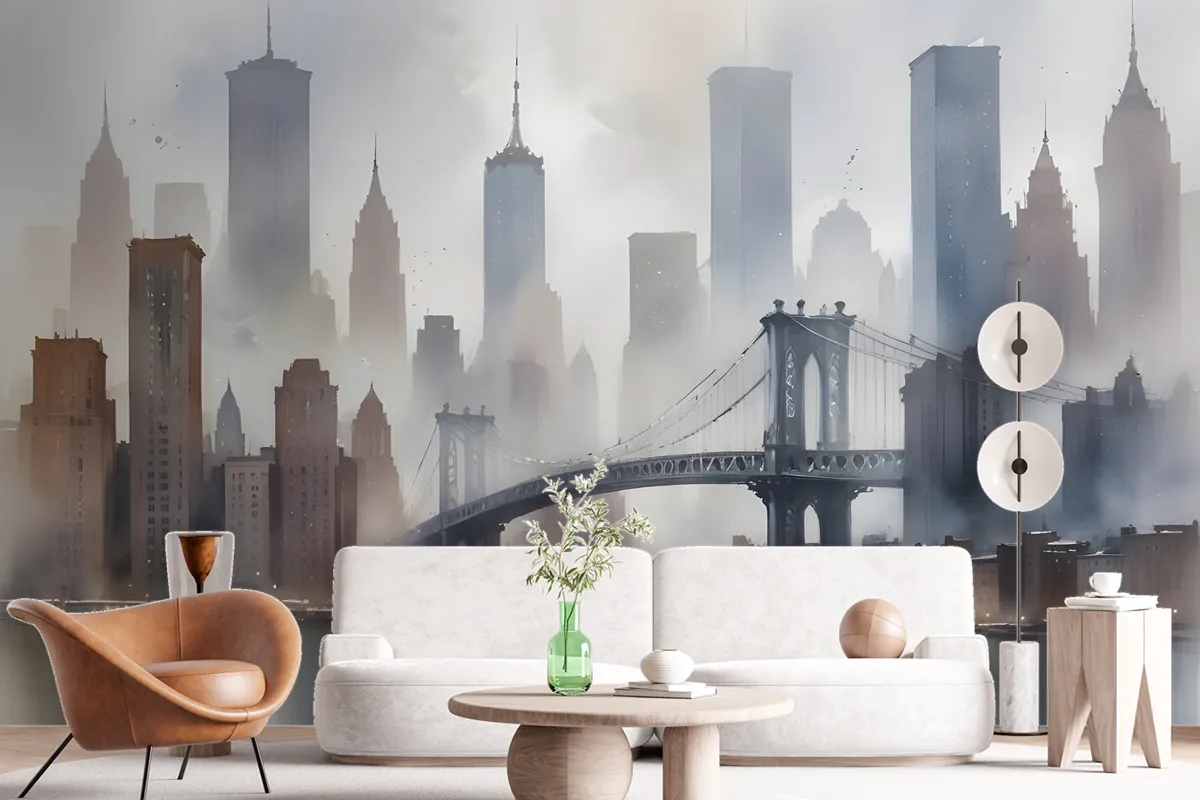 Watercolor Painting New York City Landscape Wallpaper Mural