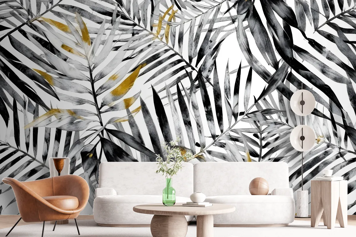 Watercolor Palm Leaf Pattern Wallpaper