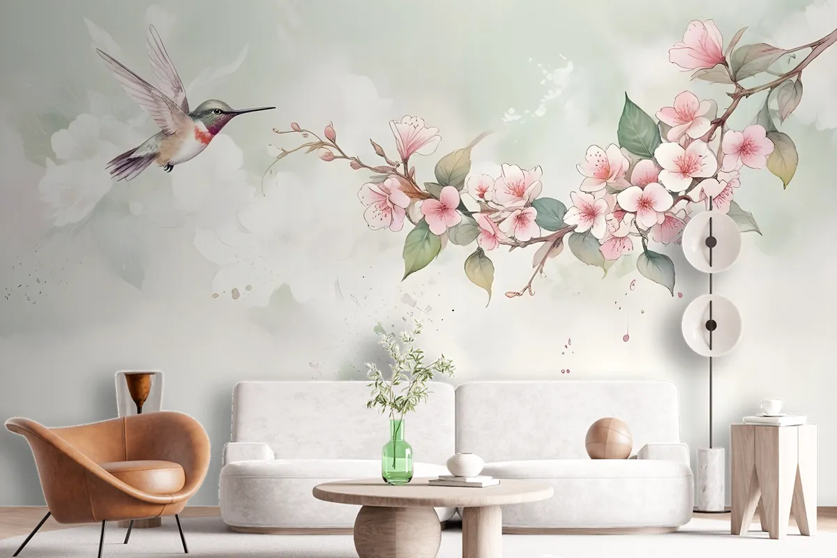 Watercolor Pink Begonia Flowers Wallpaper Mural