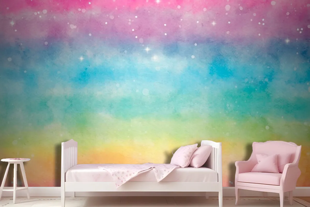 Watercolor Rainbow Background Girl Wallpaper Mural