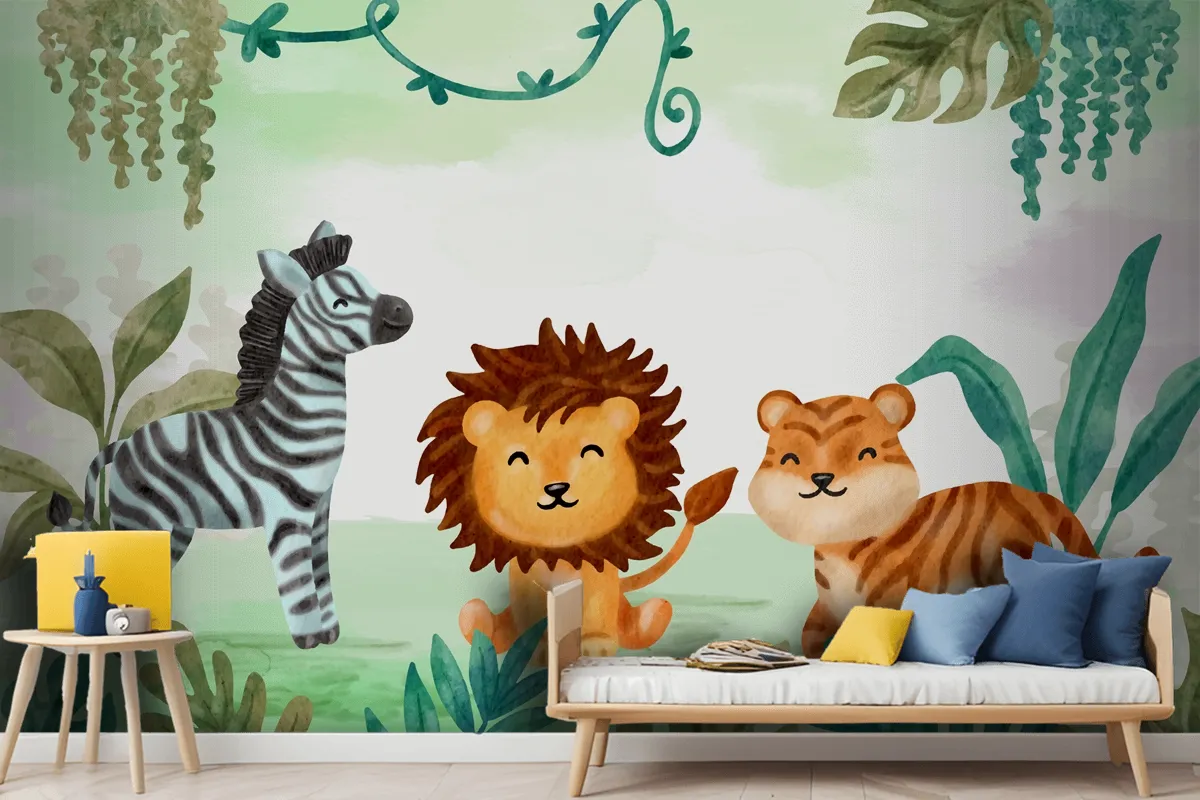 Watercolor Safari Background Boys Wallpaper Mural