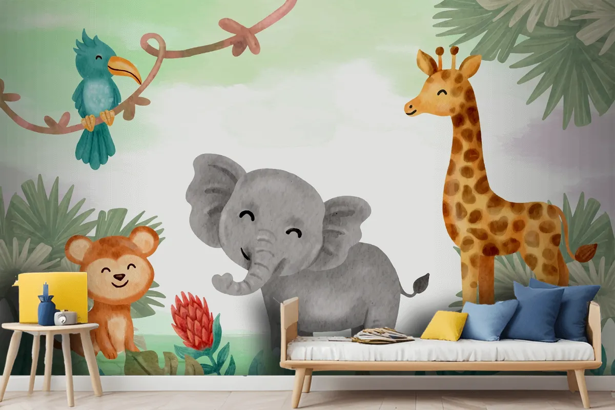 Watercolor Safari Background Kids Wallpaper Mural