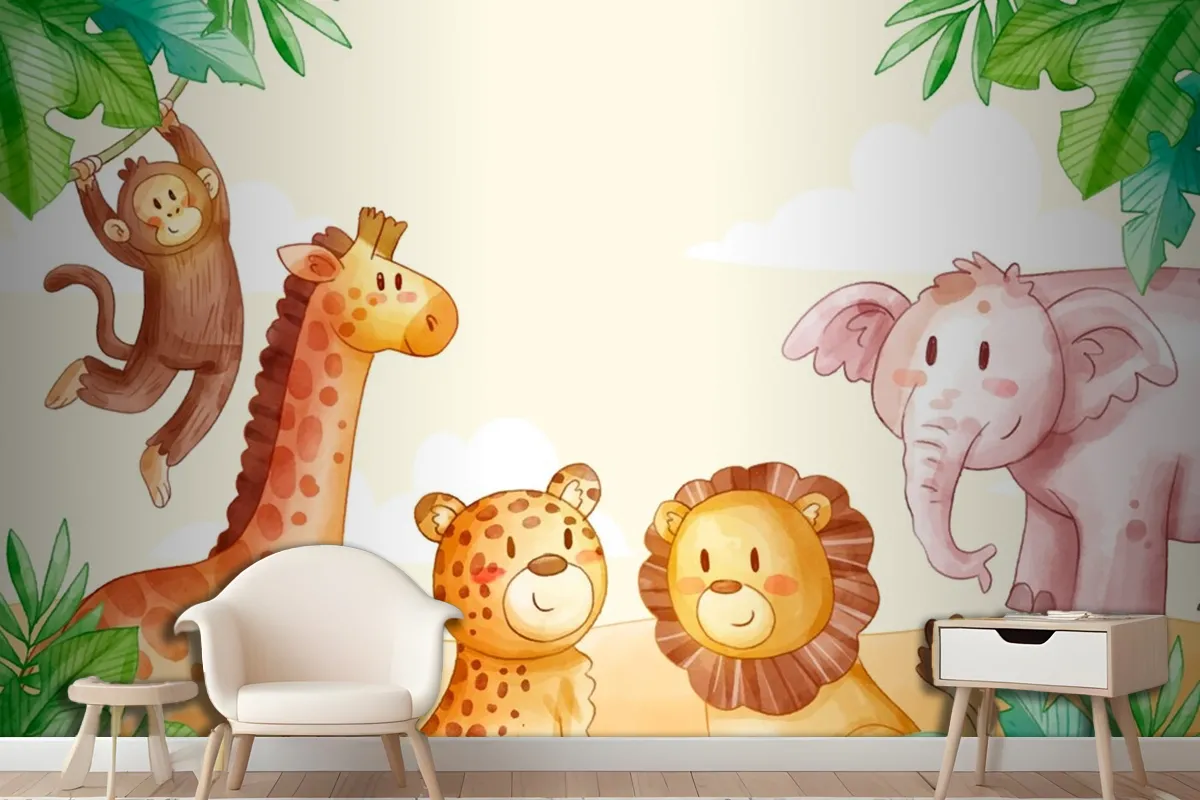 Watercolor Safari Background Wallpaper Mural