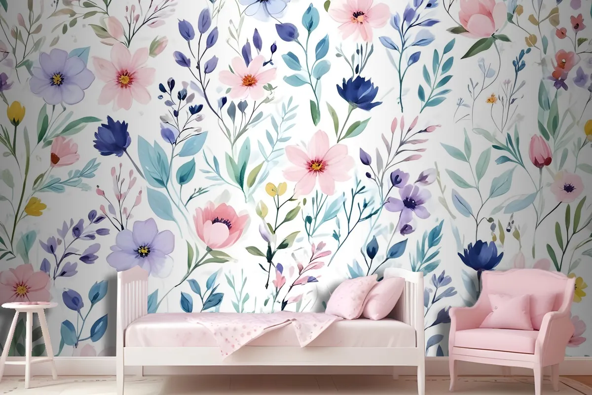 Watercolor Spring Floral Wallpaper Mural