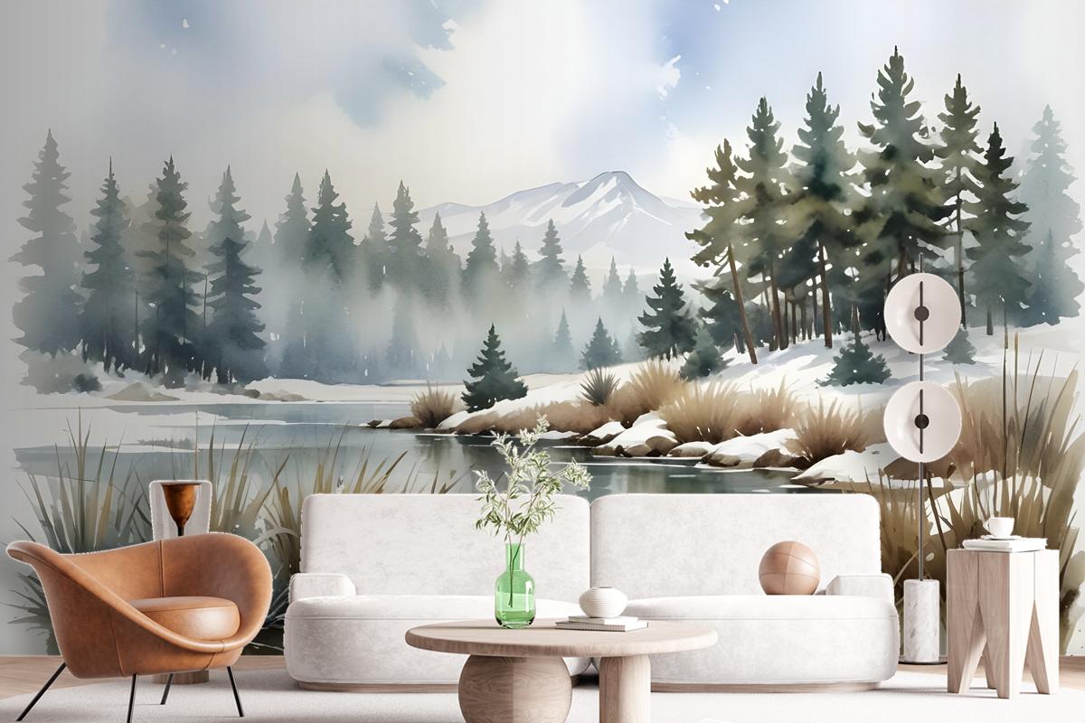 Watercolor Style Botanical Landscape Wallpaper Mural